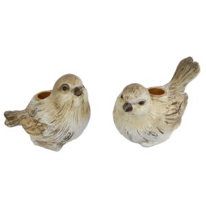 Kandelaar Bird Jack Cr&egrave;me/Bruin Polystone 13,5x9x10,2 cm