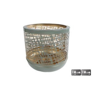 Metalen Windlicht Heidi 19x19 cm Sage/Goud