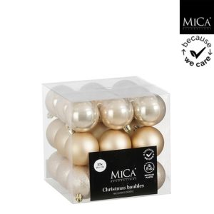 Mica Decorations Kerstballen Onbreekbaar 6 cm 27 Stuks Cr&egrave;me