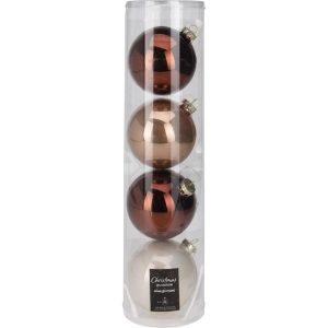 Kerstballen 10 cm 4 Stuks Bruin/Wit
