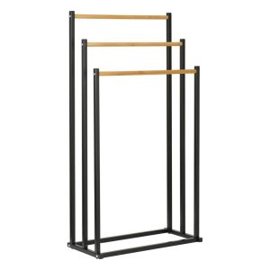 Bathroom Solutions Handdoekrek 45x23x85 cm Metaal/Bamboe/Zwart