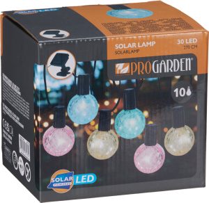Pro Garden Gekleurde Solar Feestverlichting 10 Kristalachtige Lampen 2.7 Meter Lichtsnoer op Zonne-energie