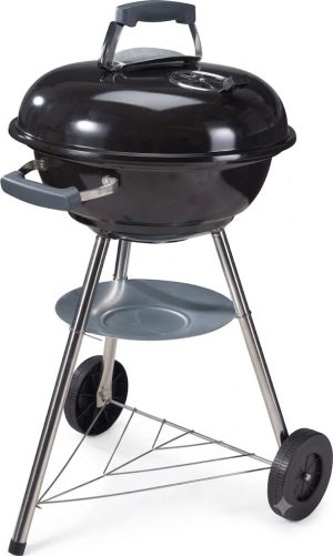 BBQ Grill Style Kogelbarbecue met Deksel en Wielen Houtskool BBQ 45cm Zwart
