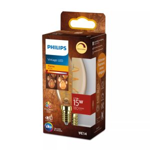 Philips LED Filamentkaarslamp 15W B35 E14 Flame Licht Amberkleurig