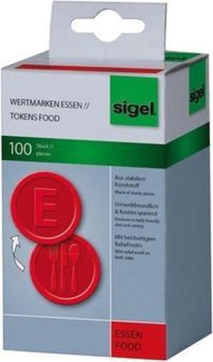 Waardemunten Sigel kunststof 100 stuks 25mm eten rood
