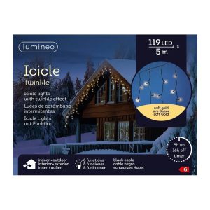 Lumineo LED Snoer Icicle Twinkle 119 LED's 500 cm Soft Gold Zwart