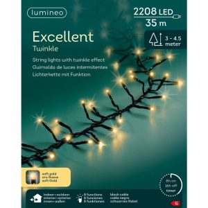 Lumineo LED Snoer Twinkle 2208 LED's 3500 cm Soft Gold Zwart