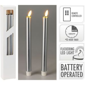LED Dinerkaarsen 25 cm Warm Wit Zilver 2 Stuks