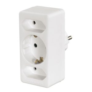 Hama 3-Way Multi-Plug 2 Euro Sockets/1 Socket With Earth Contact White