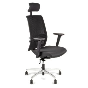 Linea Fabbrica Omnia 01/PT Zwart/Zwart Bureaustoel met 3D Armleuning + Hoofdsteun + Aluminium Voet