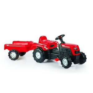 Dolu Traptractor met Aanhanger & Claxon Rood/Zwart