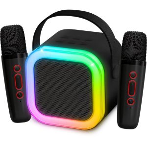 Karaoke Set + RGB LED Verlichting 13x8x14 cm Zwart