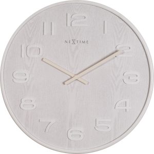 NeXtime NE-3095WI Wandklok Dia. 53 X 3 Cm, Hout, Wit, 'Wood Wood Big'