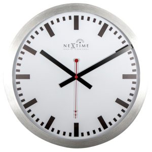 NeXtime NE-3999STRC Wandklok Dia. 35 Cm, Aluminium, Wit, 'Station' Radio Controlled (DCF)