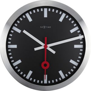 NeXtime NE-3999STZW Wandklok Dia. 35 Cm, Geborsteld Aluminium, 'Station'