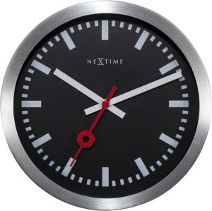 NeXtime NE-3998STZW Wandklok 'Station' &Oslash;19 Cm, Geborsteld Aluminium Zwart