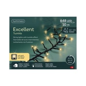Lumineo LED Excellent Twinkle 648 LEDs 10 m Zwart Soft Gold Licht