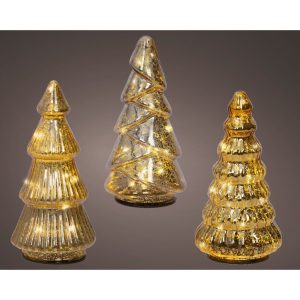 Decoratie Glazen LED Bomen 9x17.5 cm 3 Stuks Goud