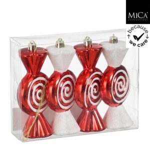Mica Decorations Snoep Hangers 12.5x6x4.5 cm 4 Stuks Rood/Wit
