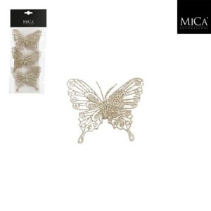 Mica Decoations Clip Vlinder 10x8 cm 3 Stuks Champagne