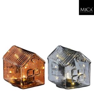 Mica Decorations Transparant LED Huis 12x9.5x11.5 cm Grijs/Bruin Assorti
