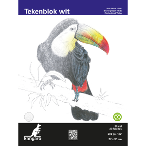 Kangaro K-5331 Tekenblok 27x36cm 200 Gr 20 Vel Wit Fijne Korrel Kopgelijmd