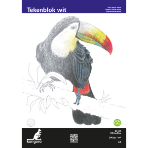 Kangaro K-5332 Tekenblok A3 200 Gr 20 Vel Wit Fijne Korrel Kopgelijmd