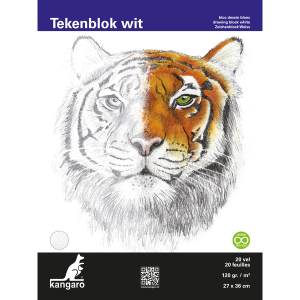 Kangaro K-5341 Tekenblok 27x36cm 120 Gr 20 Vel Wit Fijne Korrel Kopgelijmd